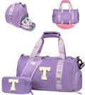 Easter Gifts for Teens Girls-Girl Gym Bag with Shoe Compartment, Kid Personalized Weekender Overnight Bags, Initial Travel Tote with Makeup Pouch, Gift for 3 4 5 6 7 Year Old Kids (Letter T)