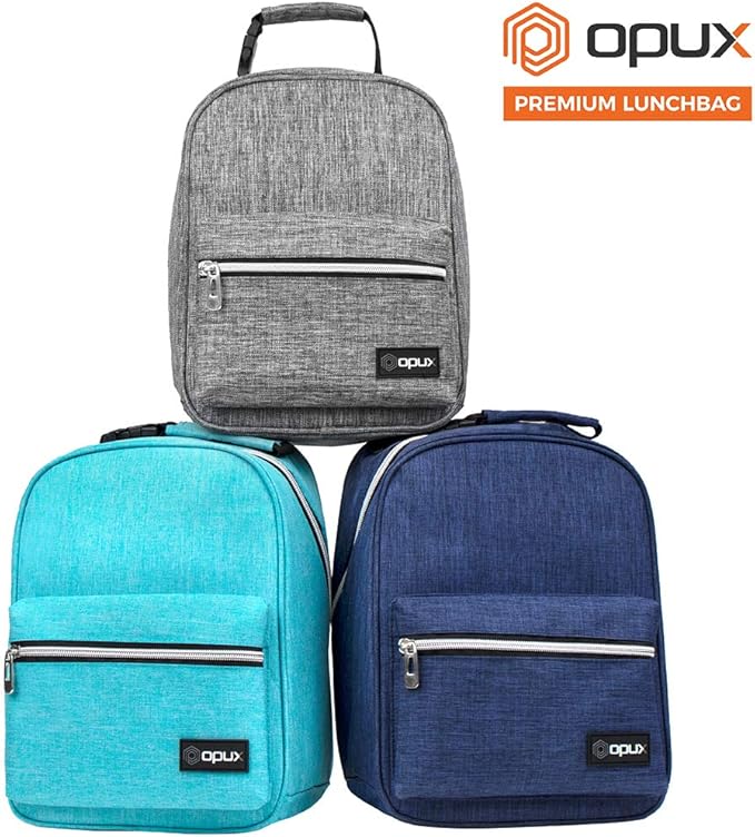 opux Lunch Box for Girls Boys Kids, Insulated Leakproof Lunch Bag, Reusable Teen Lunch Boxes for School, Medium Large lunchbox for Women Men Adult for Work with Front Back Pocket (Navy Blue)