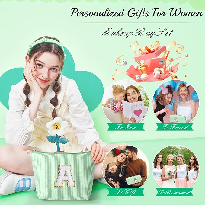 YOOLIFE Cute Makeup Bag for Girls Women - Teenager Girl Gift Ideas | Initial Make Up Bag | Personalized Gifts for Women Friends | Skin Care Bag | Mothers Day Gifts | Tween Girls Trendy Stuff J
