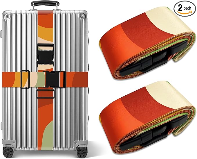 Luggage Straps for Suitcases TSA Approved, Luggage Identifiers for Suitcase, Adjustable Suitcase Strap for Baggage Security with Cute Patten, Travel Necessary Accessories (Retro Colorful Stripes)