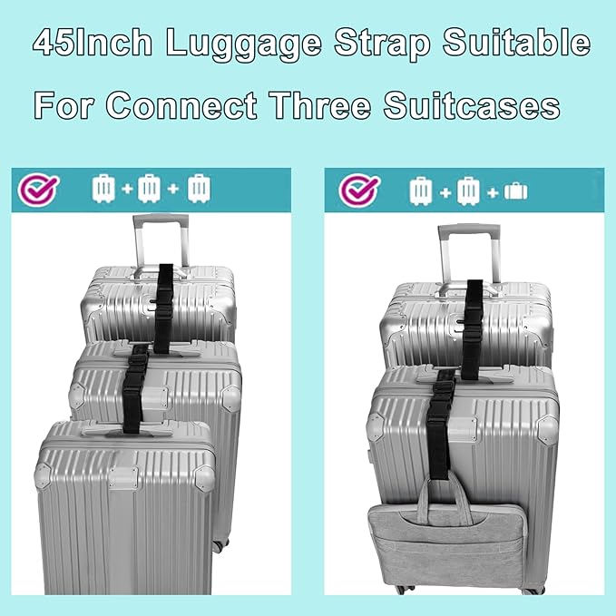 4Pack Luggage Straps for Suitcases, Travel Connector for Carry On Bag, Add Bag to Connect Two Suitcases, Adjustable Belt Attachment Accessories for Connect Your 3 Luggages, Pink