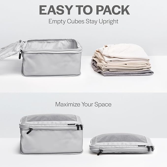 Compression Packing Cubes for Travel - Luggage Organizer Bags - Double Zipper Packing Cubes for Suitcases (6-Pack, Light Grey)