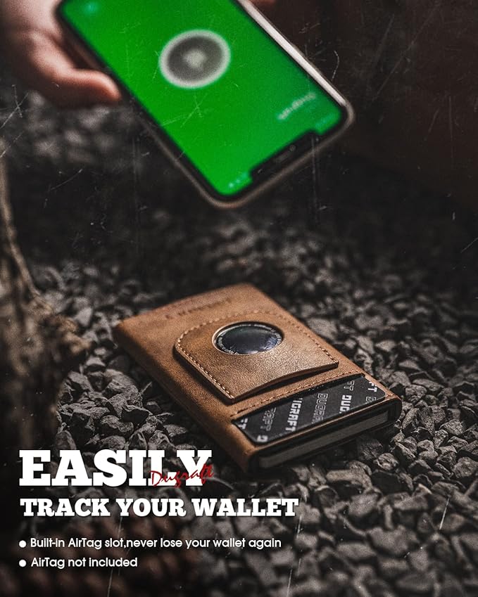DUGRAFT Pop Up Wallet with AirTag Holder, RFID Blocking Air Tag Wallet with Money Clip Smart Credit Card Holder Wallet for Men(AirTag Not Included)