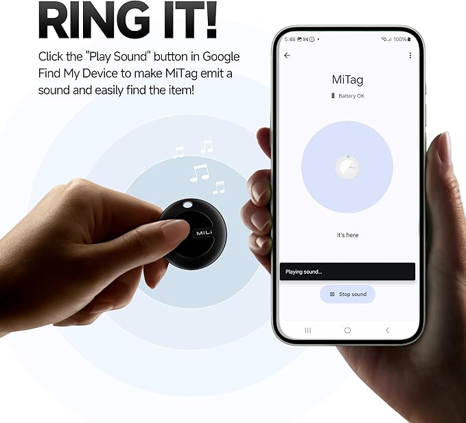 MiLi MiTag Bluetooth Tracker for Android, Google Certified Key Finder/Luggage Tracker/Item Locator, Smart Tracking Tag for Google Find My Device (Find Hub) App, 4 Pack
