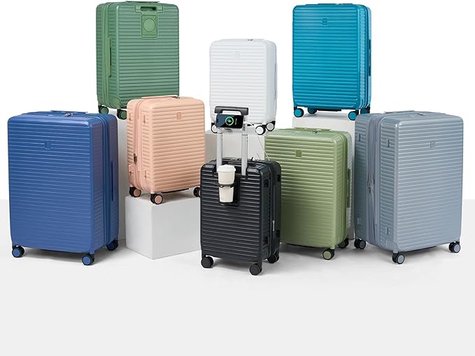 Hard Shell Suitcases Expandable Travel Luggage Sets 3 Piece, Carry on and Check in 3 Piece Luggage Suitcase Sets with Spinner Wheels Cup Holder Charger Built in (Bamboo Green, 20/24/28)