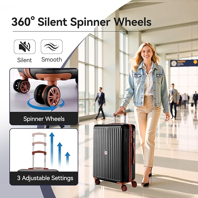 Hoteel 3 Piece Luggage Set with Spinner Wheels (4-YEAR WARRANTY), Carry on Luggage for Travel with TSA Lock, Hardshell ABS+PC Suitcase Set, 20" Suitcase + Expandable Duffel Bag + Cosmetic Bag(Black)