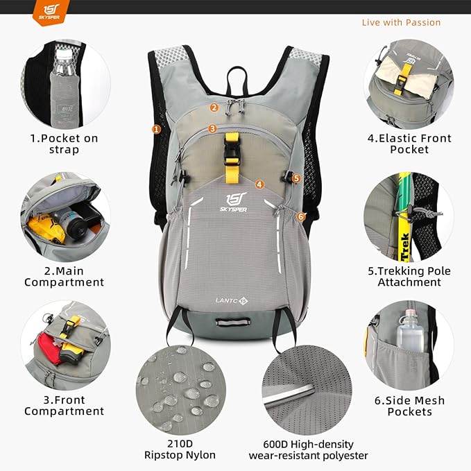 SKYSPER Small Hiking Backpack - 15L Travel Daypack Lightweight Bag Water Resistant Hiking Backpacks for Women Men