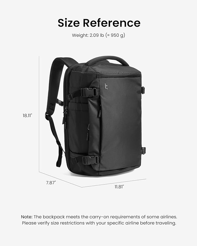 tomtoc Travel Backpack 28L, TSA Friendly Flight Approved Carry-on Luggage Hand Water-resistant Lightweight Business Rucksack, Durable Bag Fits 16 Inch Laptop