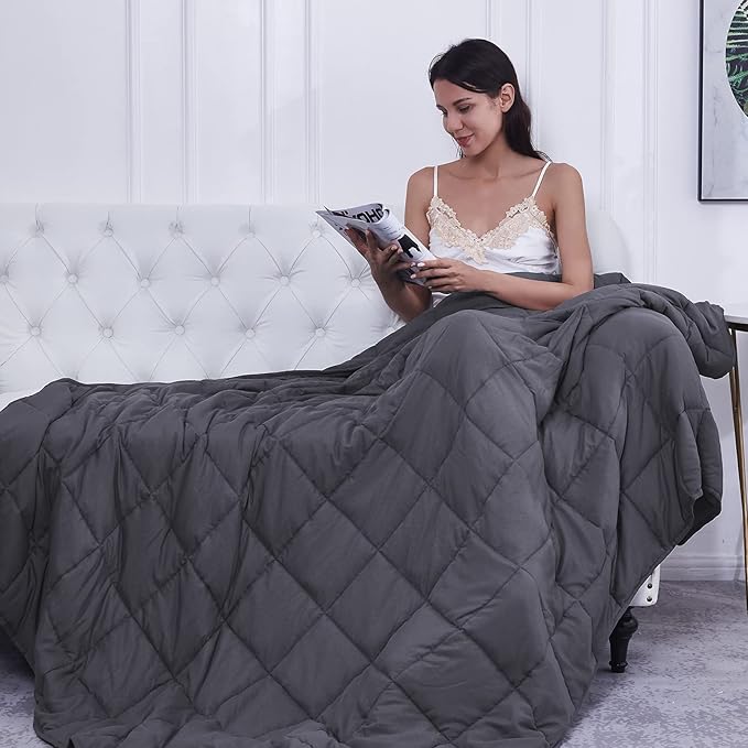 Weighted Blanket 17lbs 60"x80" Cooling Breathable Heavy Blanket Microfiber Material with Glass Beads Big Blanket for Adult All-Season Summer Fall Winter Soft Thick Comfort Blanket