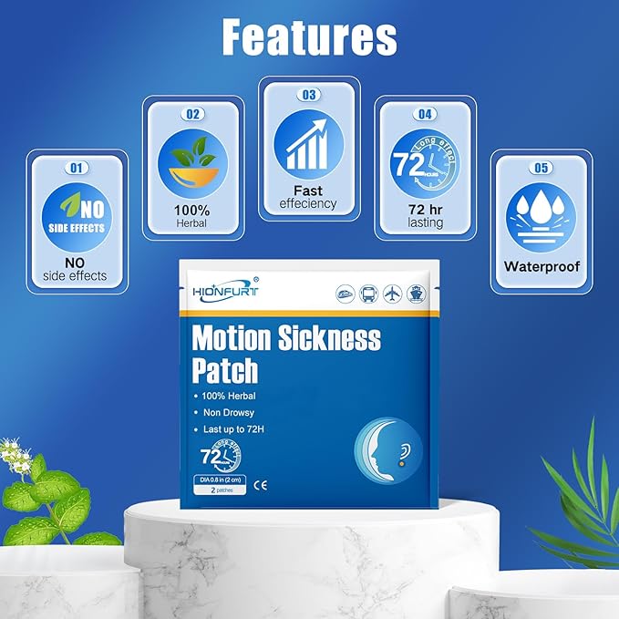 80ct Motion Sickness Patches – Sea Sickness Patches for Cruise, Car, Airplane, and Other Travel – Non-Drowsy, Effective, Lasts 72 Hours