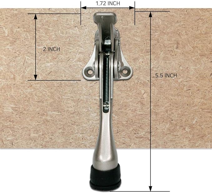 One Touch Kickdown Door Stopper, Door Holder, Heavy Duty Door Stops, Bottom of Door, Height-Adjustable Rubber Tips by HASHI (Chrome 4 inch x 2pack)