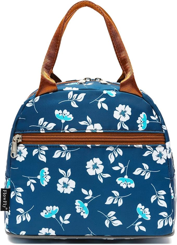 FlowFly Insulated Lunch Cooler Bag - Tote Bag Organizer for Women/Men, Floral#White