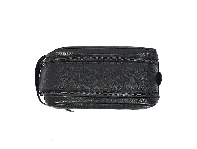 10" Premium Leather Toiletry Travel Pouch With Waterproof Lining | King-Size Handcrafted Vintage Dopp kit By Aaron Leather Goods (Jade Black)
