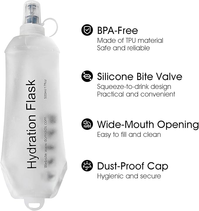 GYGYL Soft Flask, TPU Collapsible Soft Water Bottle for Hydration Pack, Running Vest, Leak-Proof Folding Water Bottle for Hiking Cycling Climbing Jogging-250ml White