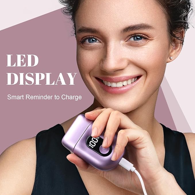 Cordless Electric Shaver for Women: Mini Electric Razors with LED Display - Rechargeable Bikini Trimmer - IPX7 Waterproof Wet Dry Face Razor for Body Pubic Leg (Purple Little)