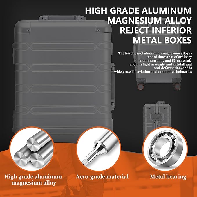 WEICHEN All Aluminum Magnesium 24 Inch Luggage with Spinner Wheels, Hard Case Aluminum Luggage Suitcase with Spinner Wheels and TSA Lock