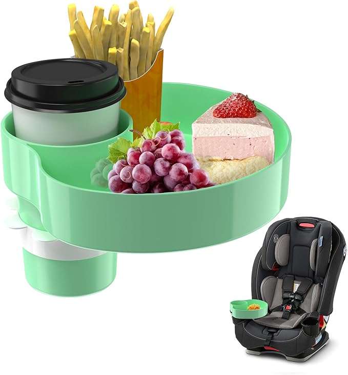Kids Car Seat Tray, Travel Tray with Cup Holder for Toddler Baby, Kids Car Seat Food Snack Organizer for Road Trip, Stroller snack Organizer Travel Must Haves Toddler Must Haves (Light Green, 1 PCS)