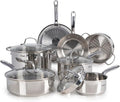 T-fal Stainless Steel Cookware Set, 11 Piece, Induction Cookware, Oven Safe to 500°F, Kitchen Cooking Set w/Fry Pans, Pots and Pans, Dutch Oven, Saucepans, Kitchen Essentials, Silver