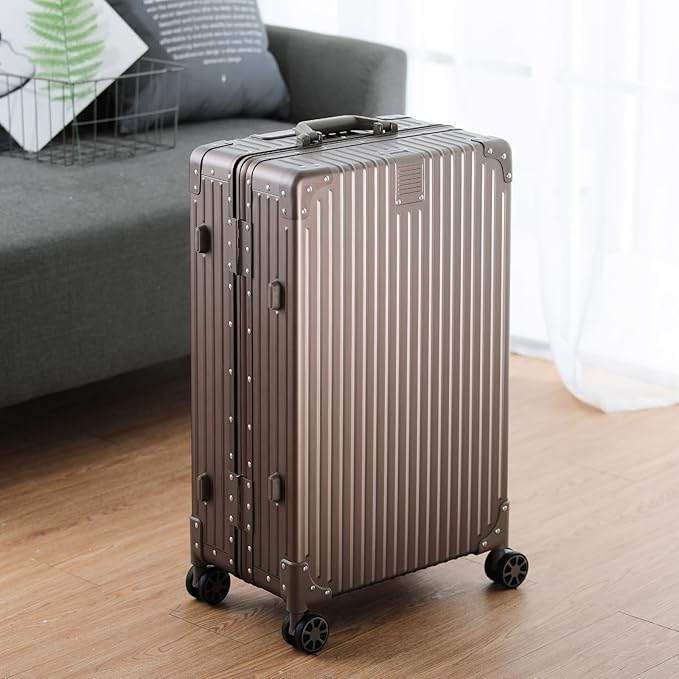Metal All Aluminum Carry-on Luggage TSA Customs Lock Zipperless Silent Rotary Wheel Business Suitcase Aluminum Frame Set (titanium gold, 24 '')