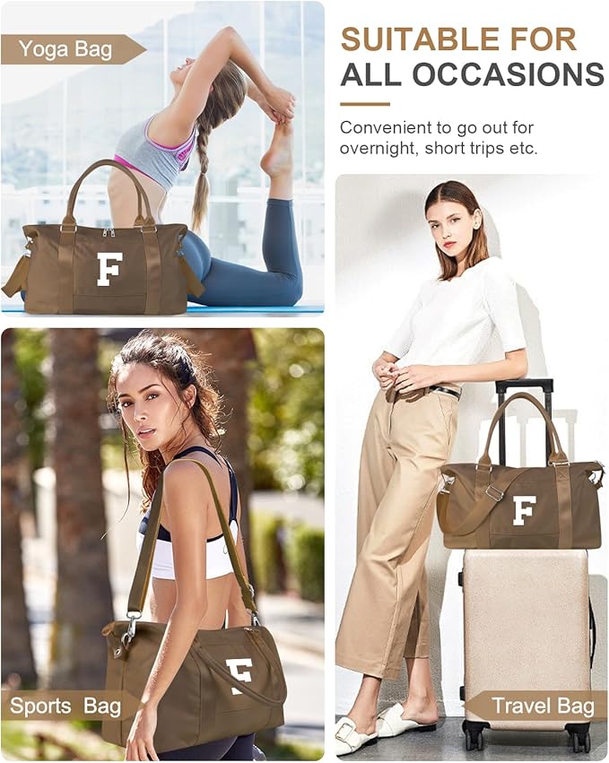 Birthday Graduation Gifts for Daughter,Initial Travel Duffel Bag Sports Gym Bag for Girls Teen Kids Birthday Gifts,Personalized Weekender Bag Carry On Tote Bags Cute Overnight Bag for Women(Brown, F)
