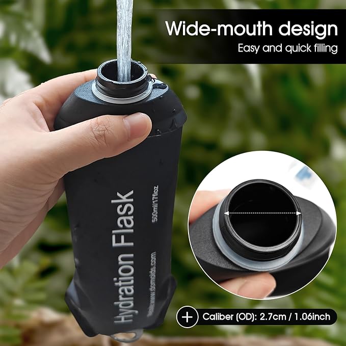 GYGYL Soft Flask, TPU Collapsible Soft Water Bottle for Hydration Pack, Running Vest, Leak-Proof Folding Water Bottle for Hiking Cycling Climbing Jogging-150ml Black