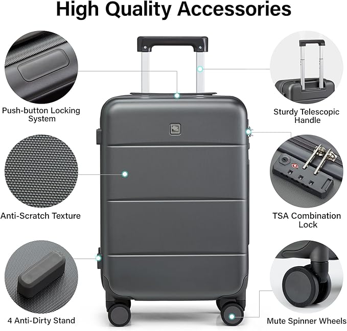Hanke Luggage Sets 2 Piece with Spinner Wheels, 20/28 Inch Hard Shell Suitcases Set TSA Approved Luggage Travel Rolling Large Luggage(Graphite Grey)