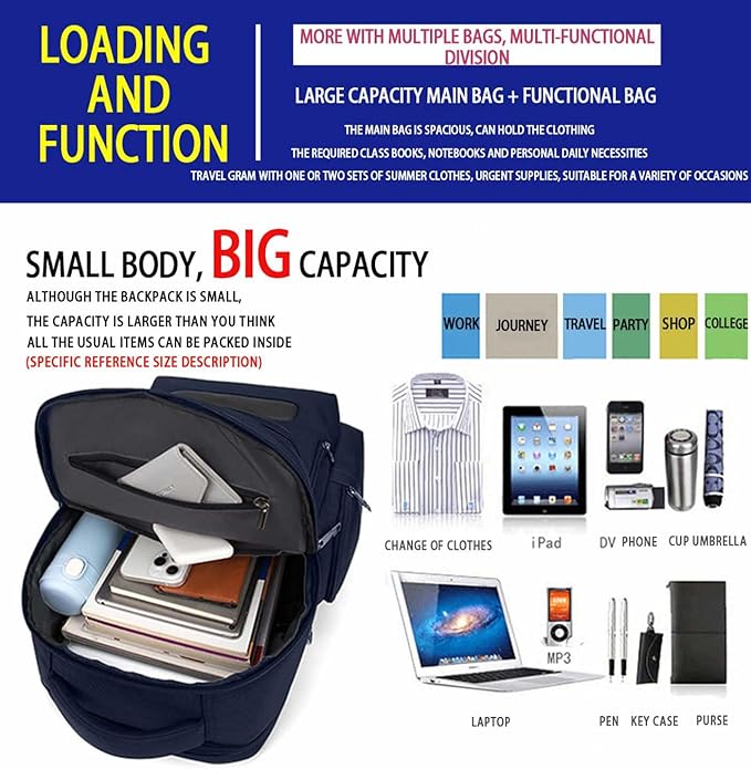 Multi-Functional Travel Laptop Backpack, Water-Resistant Large Capacity Bookbag for Work, College, and Weekend Trips