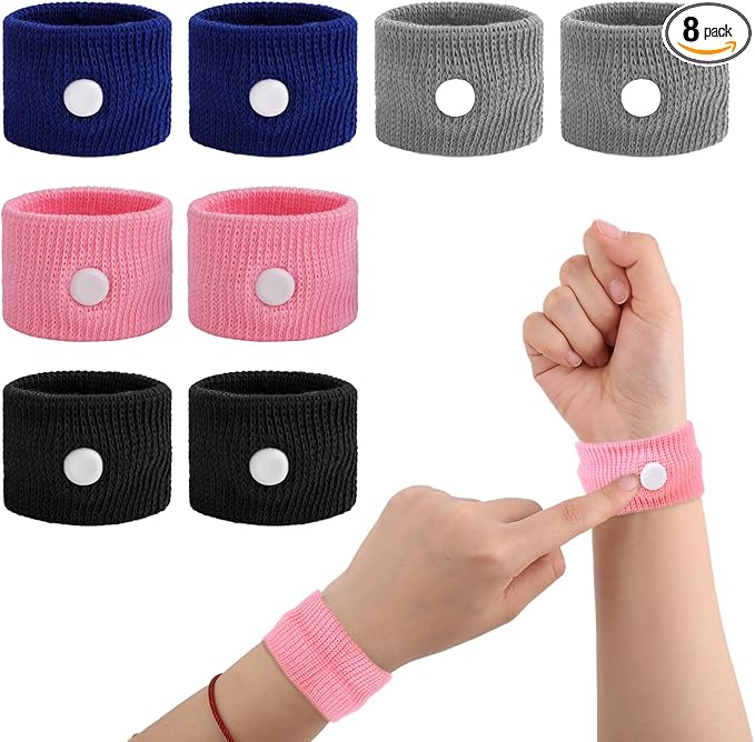 Motion Sickness Relief Bands, 8pcs Motion Travel Sickness Wristbands Natural Acupressure Nausea Relief Wristband for Pregnancy Morning Car Sea Flying Trip Dizziness Anxiety