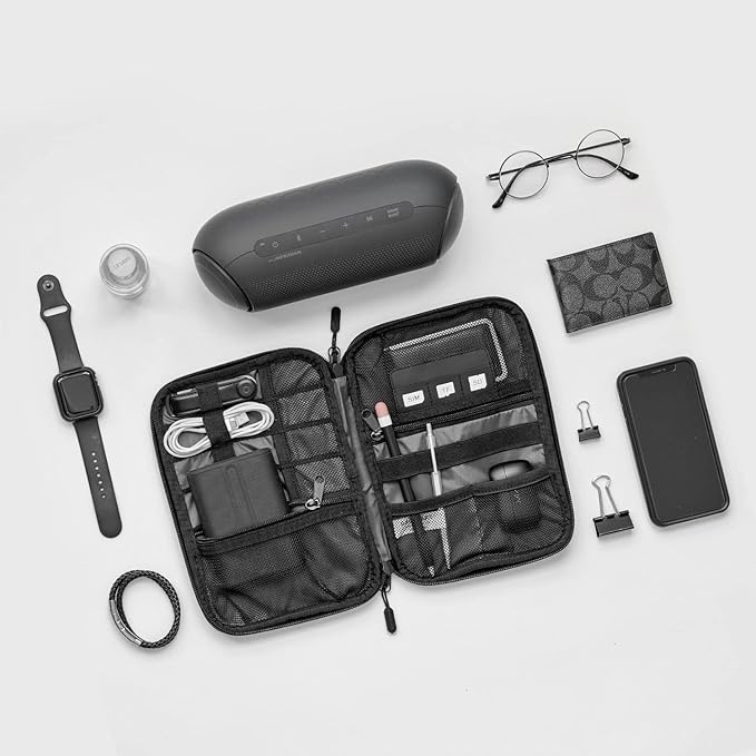 BAGSMART Electronics Travel Organizer Case, Tech Accessories Cord Storage Bag for Phone, Power Bank, SD Card, Cables, Black