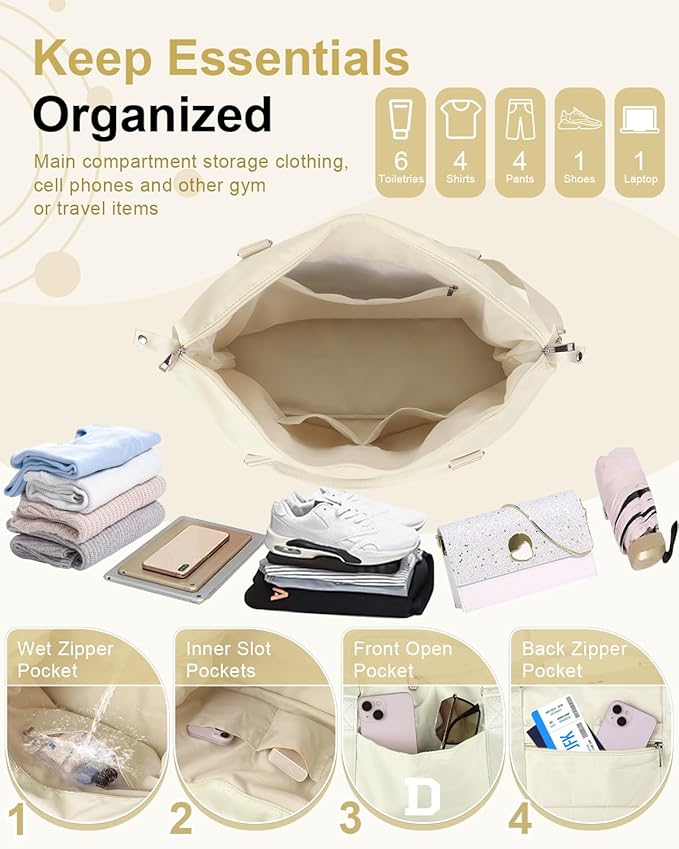 Initial Travel Duffel Bag Sports Gym Bag for Kids Teen Birthday Gifts,Beige Personalized Weekender Bag Carry On Dance Bags for Women Men,Waterproof Monogram Overnight Bag with Trolley Sleeve(Letter D)