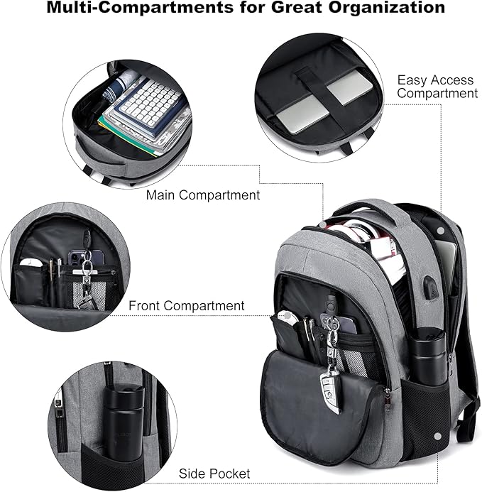 Backpack for Men and Women, School Backpacks for Teen Boys & Girls, Student Bookbag Fits 15.6 Inch Laptop with USB Charging Port, Water Resistant Travel Backpack, Sturdy Anti Theft Computer Bag Gifts
