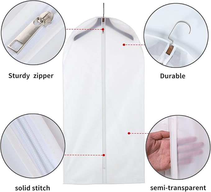 Garment Bags for Hanging Clothes, Clear Plastic Closet Storage Covers with Cedar Balls, 24" x 40", 6 Pack