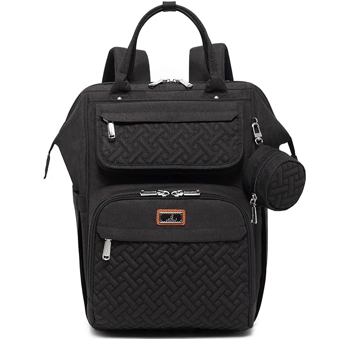 BabbleRoo Diaper Bag Backpack, Multifunction Nappy Changing Bag with Changing Pad, Stroller Straps & Pacifier Case, Unisex Stylish Travel Back Pack for Moms & Dads - Black