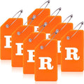 8 Pcs Luggage Tags for Suitcases, 26 Initial Letter Travel Luggage Baggage Identification Labels ID Tags Fully Bendable Tags with Stainless Steel Loop (Letter R, Orange)