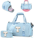 Easter Gifts for Teens Girls-Girl Gym Bag with Shoe Compartment, Kid Personalized Weekender Overnight Bags, Initial Travel Tote with Makeup Pouch, Gift for 3 4 5 6 7 Year Old Kids (Letter T)