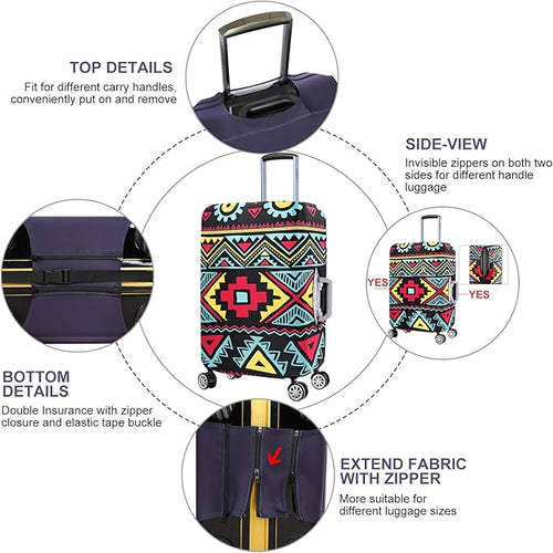 7-Mi Travel Luggage Cover Elastic Sleeve 22"-24" Anti-Scratch Suitcase Protector Cover Size M, Bohemia