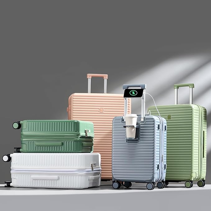 28 Inch Luggage Hard Shell Suitcases, Expandable Travel Checked Luggage 28 Inch, Large Check In Luggage with Spinner Wheels Cup Holder Charger Built in Lightweight Suitcase, Interstellar Blue