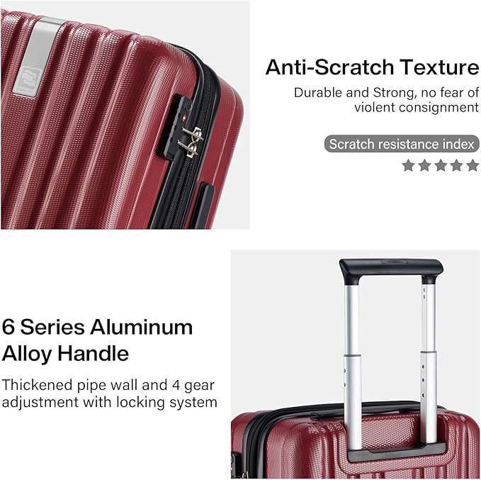 Hanke 29 Inch Expandable Checked Luggage Lightweight PC Hard Shell Luggage Suitcases with Wheels Tsa Luggage Rolling Large Suitcase Travel Luggage Bag for Study Abroad(Burgundy)