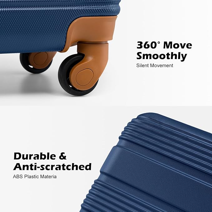 LONG VACATION 3 Piece Carry On Luggage 20 Inch Suitcase with Spinner Wheels, ABS+PC Hardshell Suitcase set with TSA Lock & YKK Zipper