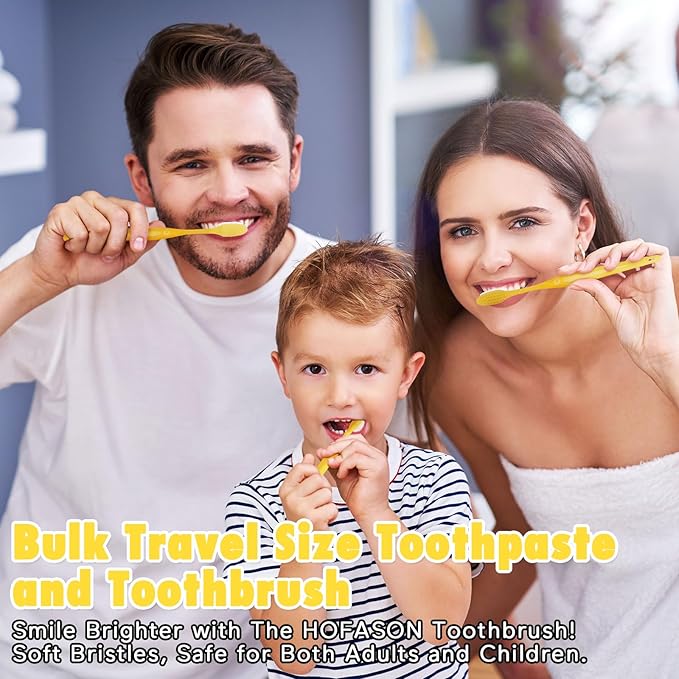 HOFASON Disposable Toothbrushes with Toothpaste Pack of 1000, Yellow Hollow Travel Toothbrush Set with 5g Toothpaste Individually Wrapped Toothpaste Bulk for Homeless, Nursing Home, Shelter, Hotel