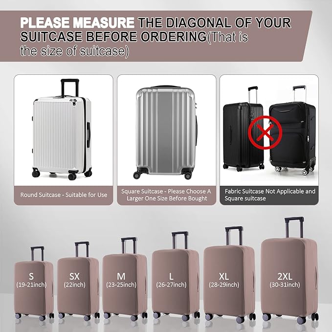 Travel Luggage Cover Suitcase Protector Scratch-Resistant Fit 19-31 Inch, Not Included Suitcase (Khaki, SX(22-23 inch))