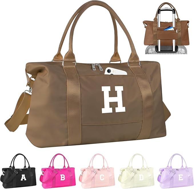 Birthday Graduation Gifts for Daughter,Initial Travel Duffel Bag Sports Gym Bag for Girls Teen Kids Birthday Gifts,Personalized Weekender Bag Carry On Tote Bags Cute Overnight Bag for Women(Brown, H)