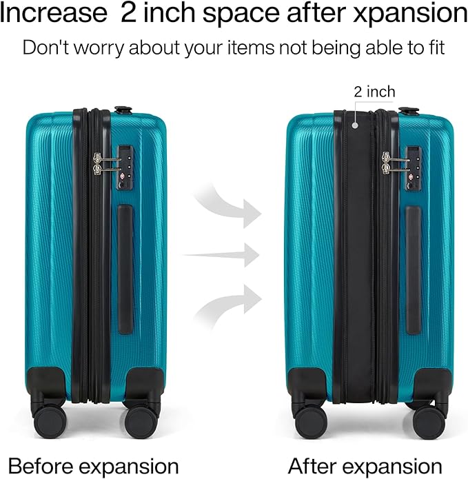 Hanke Expandable Hard Shell Luggage Sets 2 piece Carry on Luggage with Wheels Suitcases Lightweight Checked Tsa Luggage Rolling Large Suitcase Travel Luggage Bag Woman Men 20/29 Inch(Caribbean Blue)