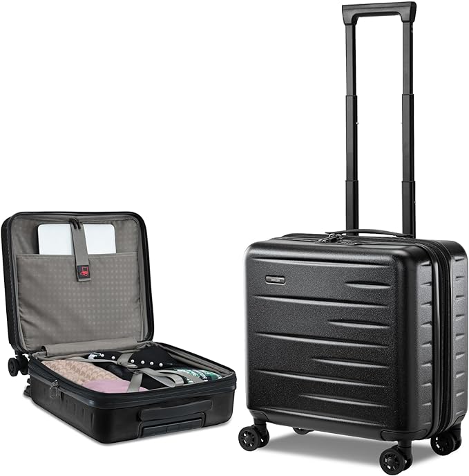 16 Inch Carry On Luggage Airline Approved, Expandable Lightweight ABS+PC Hard Shell Suitcases with 360° Spinner Wheels, TSA Lock, YKK Zippers (Black)