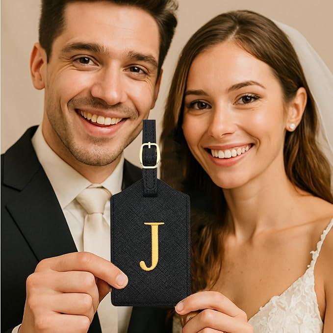 Luggage Tag PU Leather for Suitcase Baggage Handbag Travel Bag Label Suitcase Tag Label Tag w. Name Card & Privacy Cover (J)