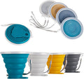 IYYI Silicone Collapsible Travel Cup, 9.22oz Folding Camping Cup with Lid, Expandable Drinking Cup Set, Portable Coffee Cup (Dark Gray-Lighr Gray-Yellow-Green, S-4)