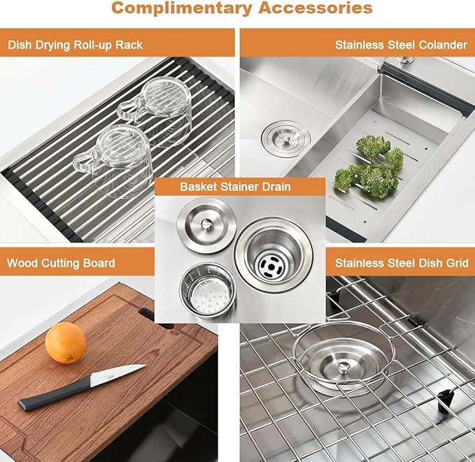 33x19 Drop In Kitchen Sink Workstation-Bokaiya Stainless Steel Kitchen Sinks Drop In 33 Inch Deep Workstation Top Mount 16 Gauge Single Bowl Drop In Sink Kitchen with Cutting Board