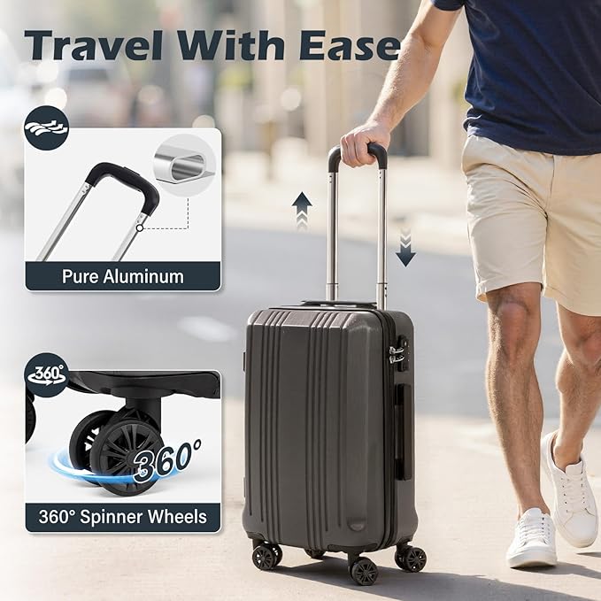 Coolife Luggage Suitcase PC+ABS with TSA Lock Spinner Carry on Hardshell Lightweight 20in 24in 28in (wine red, S(20in_carry on))