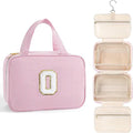 TOPEAST Travel Toiletry Bag for Women - Hanging Toiletry Bag Makeup Bag, Portable Toiletries Cosmetic Bag, Airplane Travel Essentials - Letter O, Pink