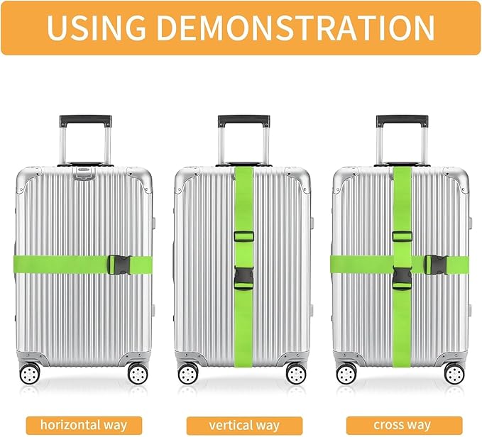 BILIONE 4 Pack Luggage Straps 79" Long Belts Keep Suitcase Secure While Traveling, TSA Approved Add a Bag Premium Accessory for Travel Bag Closure (4 Pcs Green)